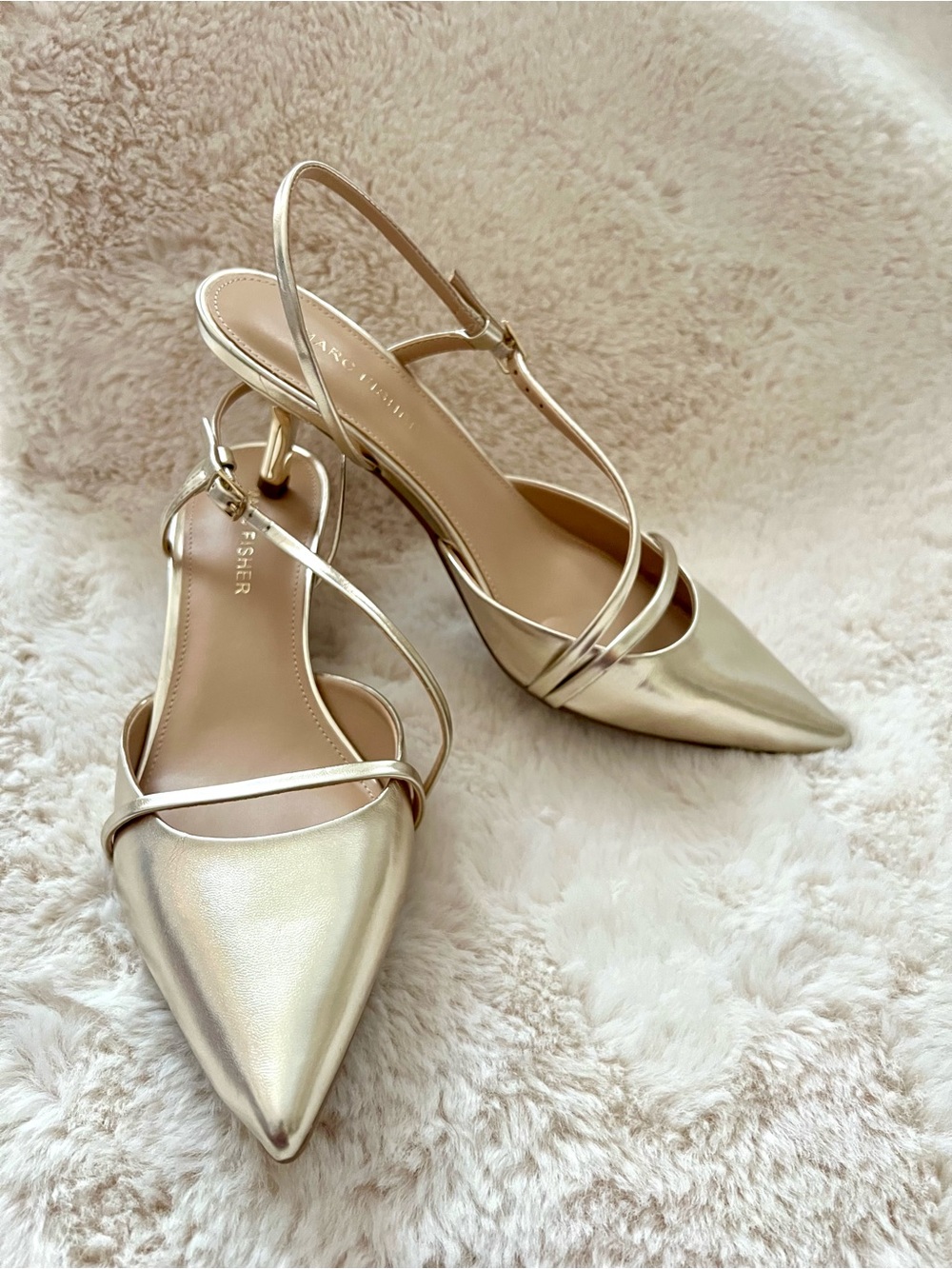 Marc Fisher Metallic Gold Pointed Slingback Heels